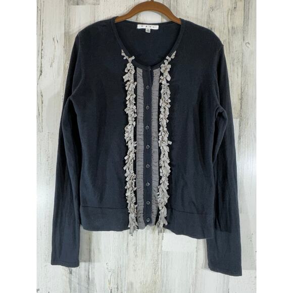 CAbi Tuxedo Cardigan Size Large Broadway Black Gray Style #172 Cashmere Blend - Picture 3 of 11